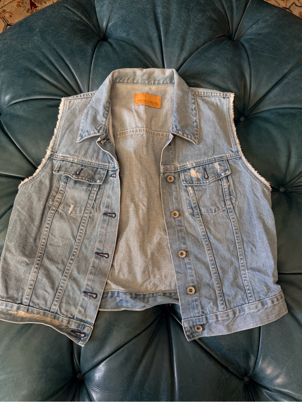 Big Star Light Blue Denim Jacket with Tan Leather Patch